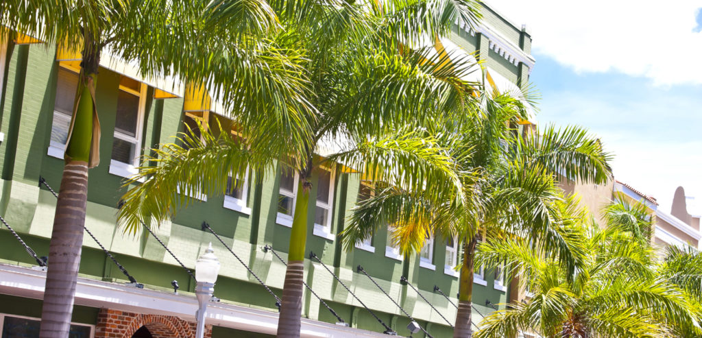 Beautiful building front at the historic downtown district of Fort Myers, Florida.